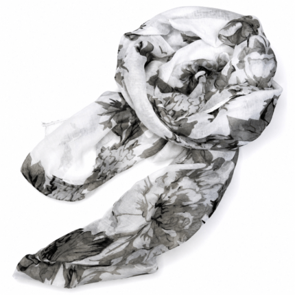 Φουλάρι 180x75 cm Λευκό με Γκρι Floral Σχέδιο