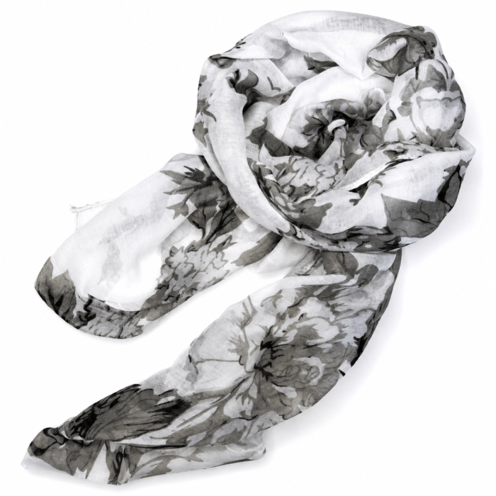 4968a4a5-c75f-4d64-8824-d883e8f848b3 Φουλάρι 180x75 cm Λευκό με Γκρι Floral Σχέδιο