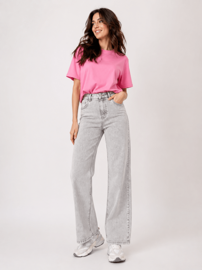 Γυναικείο Τζιν Wide Leg Ψηλόμεσο Γκρι Stone Wash