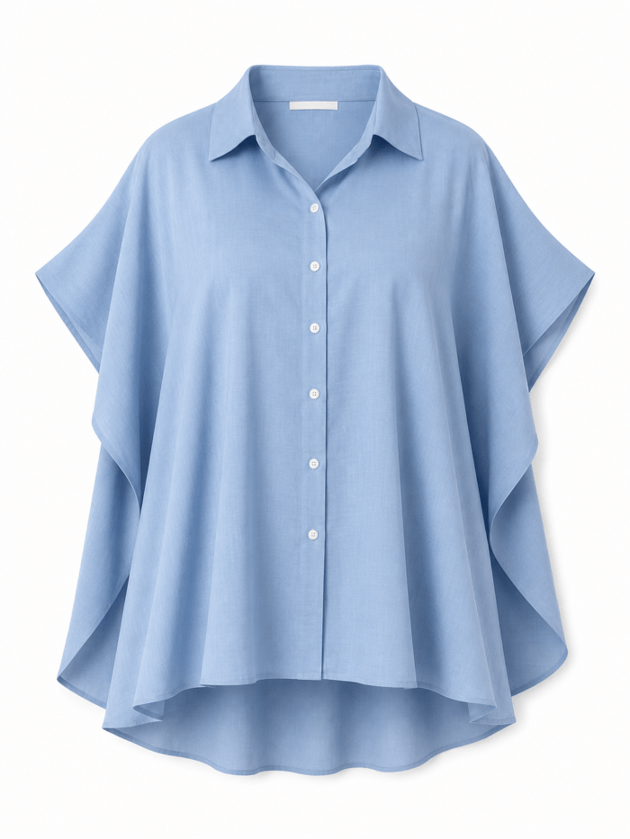 Plus Size oversized πουκαμίσα με κουμπιά μπλε με αέρινη εφαρμογή
