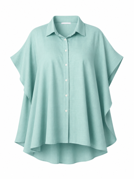 Plus Size oversized πουκαμίσα με κουμπιά μέντα, με αέρινη εφαρμογή
