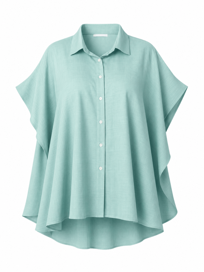 Plus Size oversized πουκαμίσα με κουμπιά μέντα, με αέρινη εφαρμογή