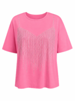 Ροζ T-Shirt με Στρας Γυναικείο