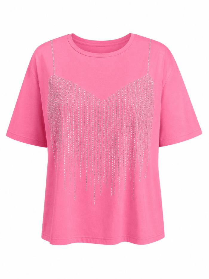 Ροζ T-Shirt με Στρας Γυναικείο