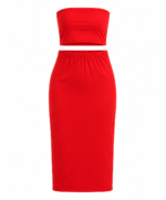 Γυναικείο Σετ Strapless Top & Midi Φούστα με Άνοιγμα στη Μέση