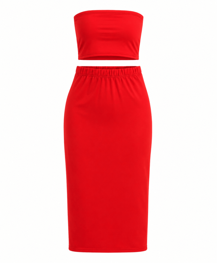 9c240763-5004-4645-b95e-4874c861a3ad Γυναικείο Σετ Strapless Top & Midi Φούστα με Άνοιγμα στη Μέση