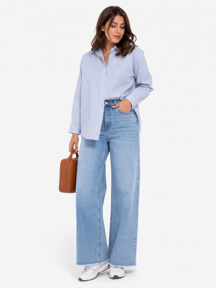 Γυναικείο Plus Size Τζιν Wide Leg Μπλε