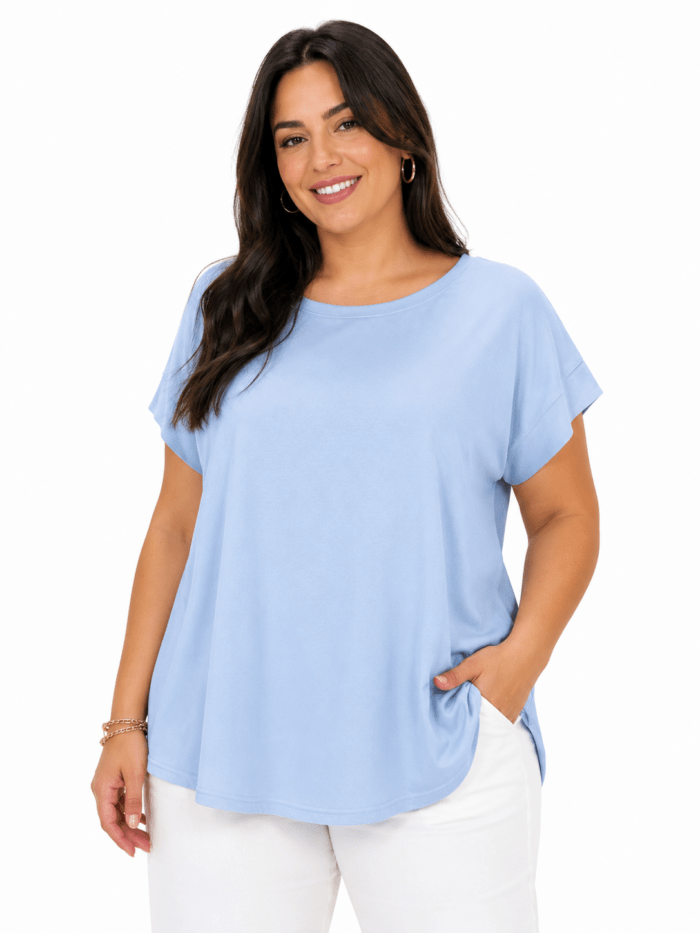 Γυναικεία Oversized Μπλούζα Σιέλ – Άνετη Κοντομάνικη Καλοκαιρινή Μπλούζα