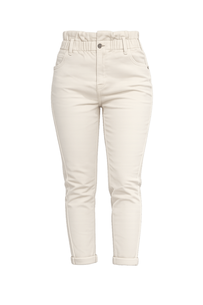 Γυναικείο Τζιν Slim Fit με Λάστιχο στη Μέση – Εκρού