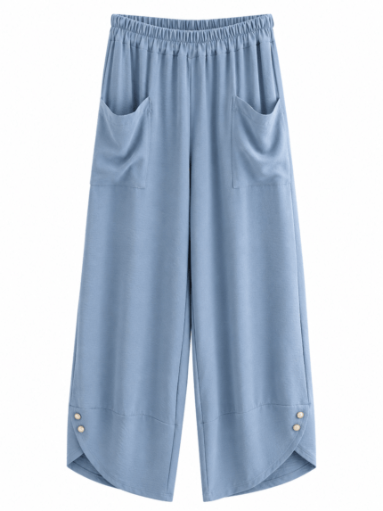 Γυναικεία Παντελόνα Oversized Σιέλ με Μεγάλες Τσέπες