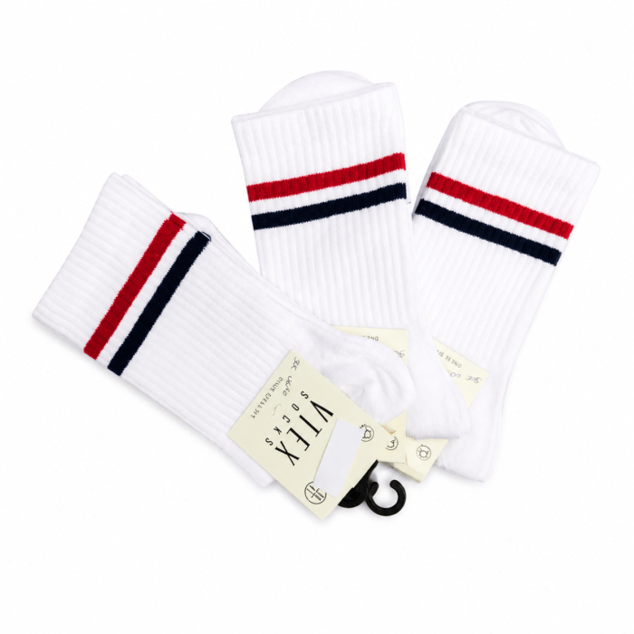 Γυναικείες Κάλτσες 36-41 Λευκές με Κόκκινες & Μπλε Ρίγες