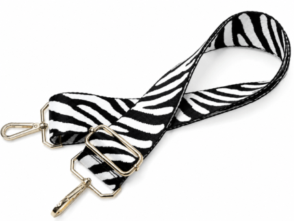 Ρυθμιζόμενος Ιμάντας Τσάντας Zebra Μαύρο-Λευκό με Χρυσά Μεταλλικά Κουμπώματα
