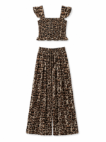 Γυναικείο Σετ Leopard Crop Top & Wide Leg Παντελόνα