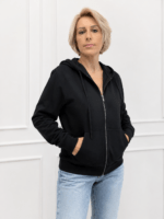 Γυναικεία Μαύρη Ζακέτα με Κουκούλα και Φερμουάρ