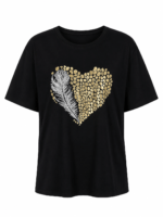 Γυναικείο T-Shirt με Καρδιά από Παγιέτες & Φτερό