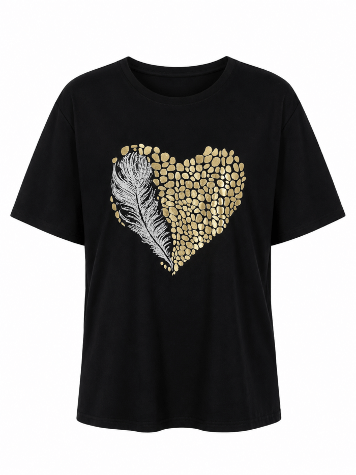 ChatGPT Image 29 Ιουν 2026, 07_32_43 μ.μ. Γυναικείο T-Shirt με Καρδιά από Παγιέτες & Φτερό