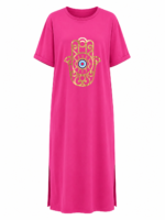Maxi T-Shirt Φόρεμα Φούξια με Στάμπα Hamsa