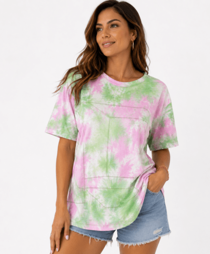 Γυναικείο Tie Dye T-Shirt Πράσινο & Ροζ