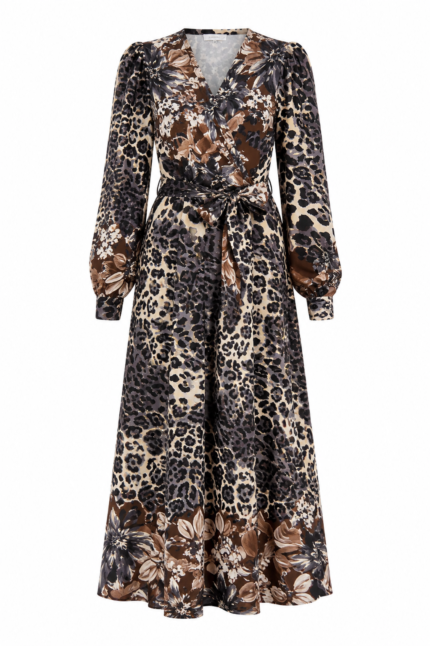 Maxi Animal Print Φόρεμα με Ζώνη