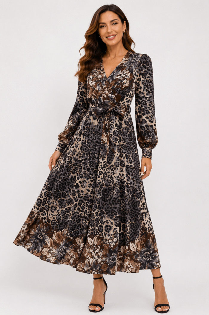 Maxi Animal Print Φόρεμα με Ζώνη