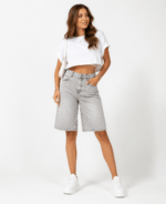 Γυναικεία Τζιν Βερμούδα Γκρι Oversized Washed Ψηλόμεση
