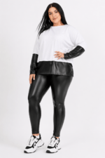 Γυναικείο Plus Size Κολάν Δερματίνη Μαύρο