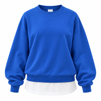 Γυναικεία Μπλούζα Φούτερ Oversized Μπλε με Λευκό Layering