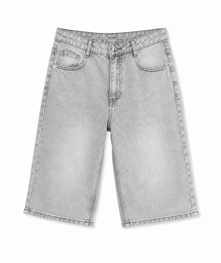 Γυναικεία Τζιν Βερμούδα Γκρι Oversized Washed Ψηλόμεση