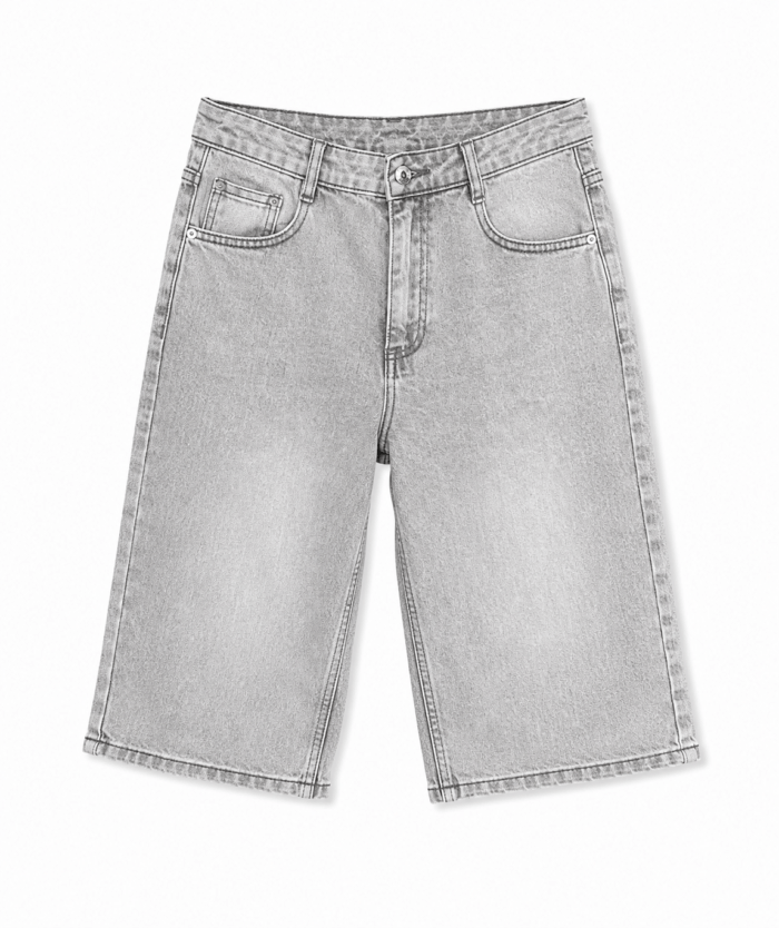 Γυναικεία Τζιν Βερμούδα Γκρι Oversized Washed Ψηλόμεση