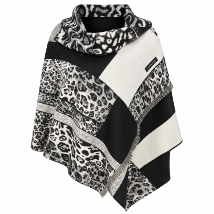 Γυναικεία Κασμιρένια Εσάρπα 100% Cashmere με Animal Print Μαύρο Εκρού