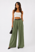 Γυναικεία Χακί Παντελόνα με Ζώνη | Ψηλόμεση Casual Elegant