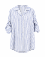 Γυναικεία Ριγέ Oversized Πουκαμίσα με Γυριστό Μανίκι – Γαλάζιο & Λευκό
