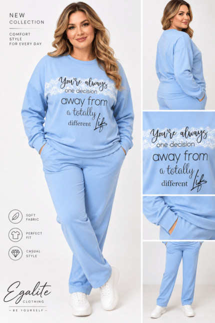 Γυναικείο Σετ Φόρμας Oversize σε Σιέλ – Μπλούζα & Παντελόνι