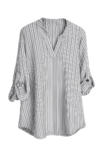 Γυναικεία Ριγέ Oversized Μπλούζα με Γιακά – Γκρι & Λευκό