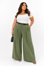 Γυναικεία Χακί Παντελόνα με Ζώνη | Ψηλόμεση Casual Elegant