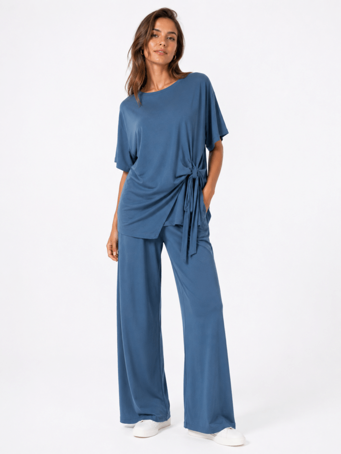Plus Size Σετ Μπλούζα & Παντελόνα Μπλε