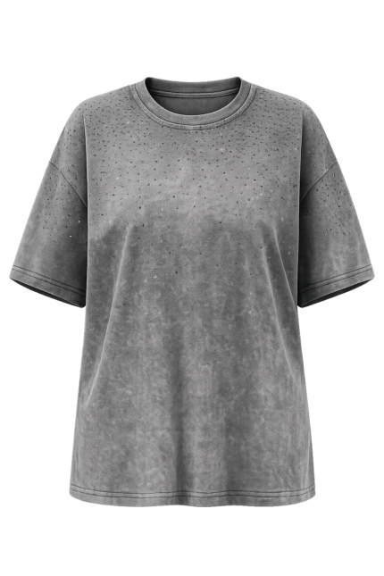 Oversized Acid Wash T-Shirt Γυναικείο Ανθρακί – Casual Μπλούζα One Size