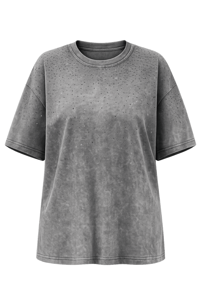 Oversized Acid Wash T-Shirt Γυναικείο Ανθρακί – Casual Μπλούζα One Size