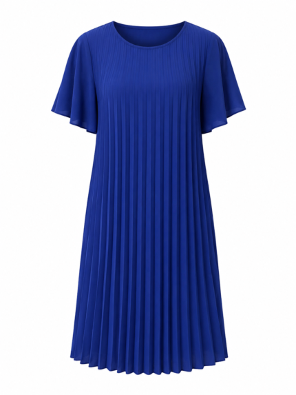 Πλισέ Αέρινο Φόρεμα Oversized με Κοντό Μανίκι
