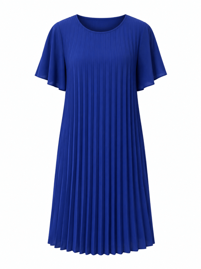 Πλισέ Αέρινο Φόρεμα Oversized με Κοντό Μανίκι