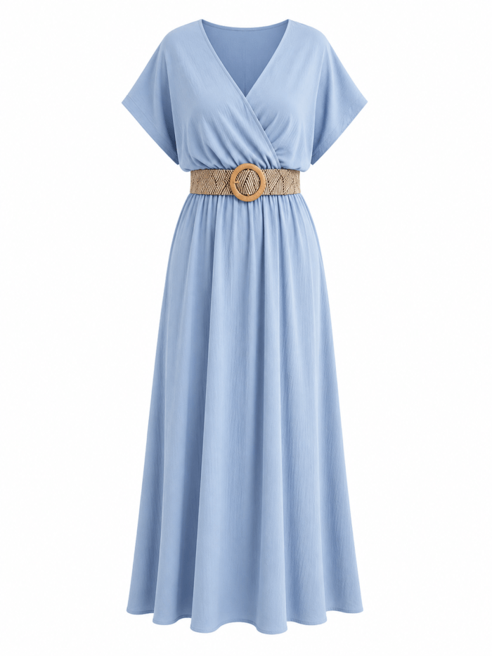 Maxi Κρουαζέ Φόρεμα με Ζώνη – One Size