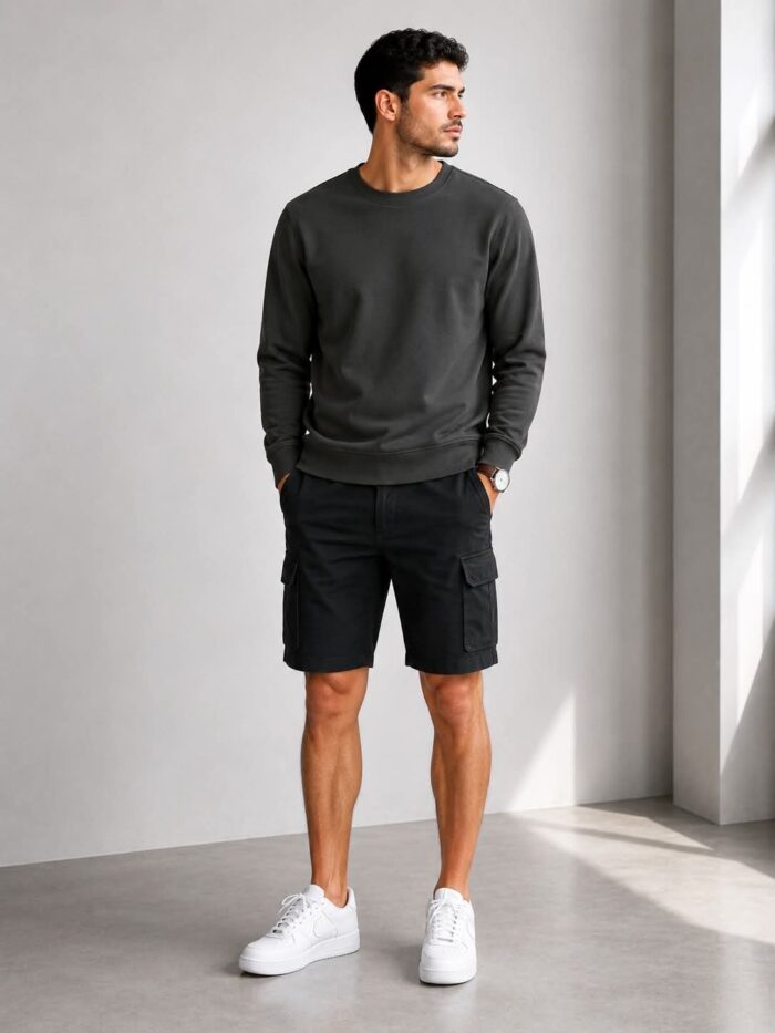 Ανδρική Μαύρη Cargo Βερμούδα με Τσέπες Casual Summer Utility Style