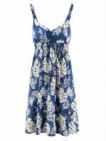 Γυναικείο Μπλε Mini Φόρεμα με Tropical Print και V Λαιμόκοψη