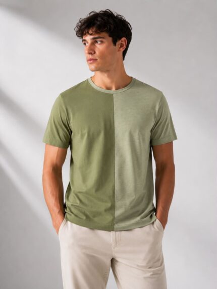 Ανδρικό T-Shirt Color Block Λαδί
