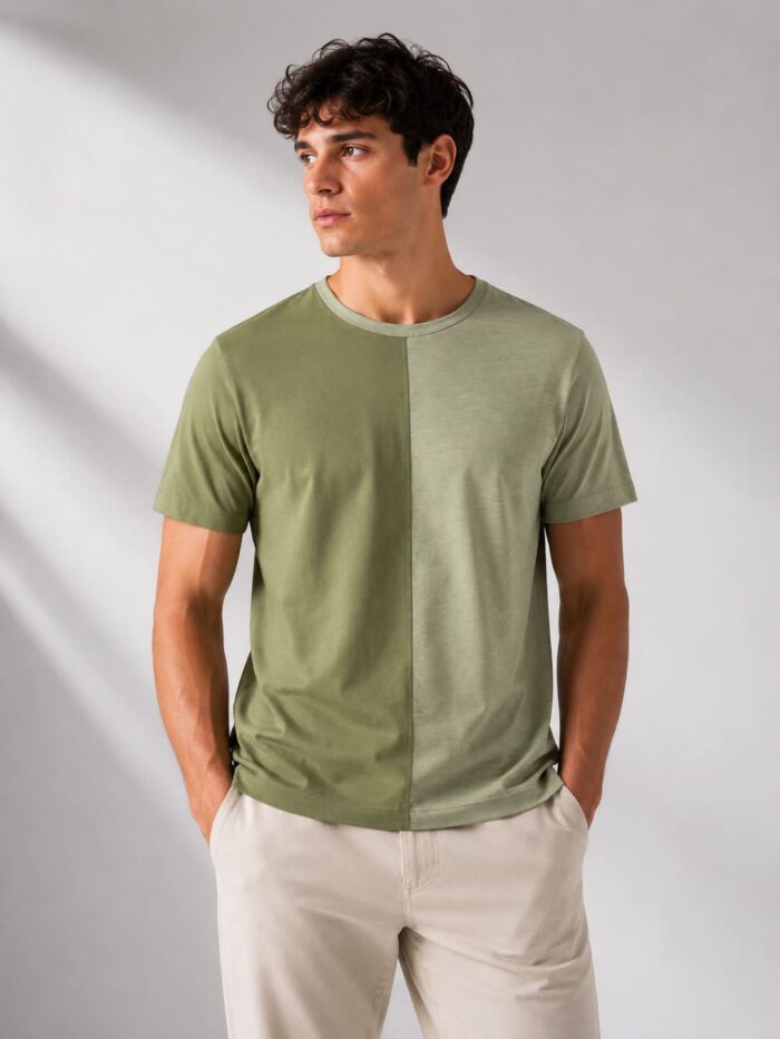 Ανδρικό T-Shirt Color Block Λαδί