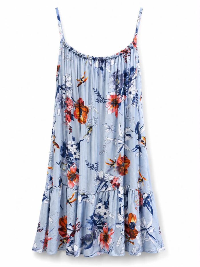 Γυναικείο Floral Mini Φόρεμα με Τιράντες Γαλάζιο