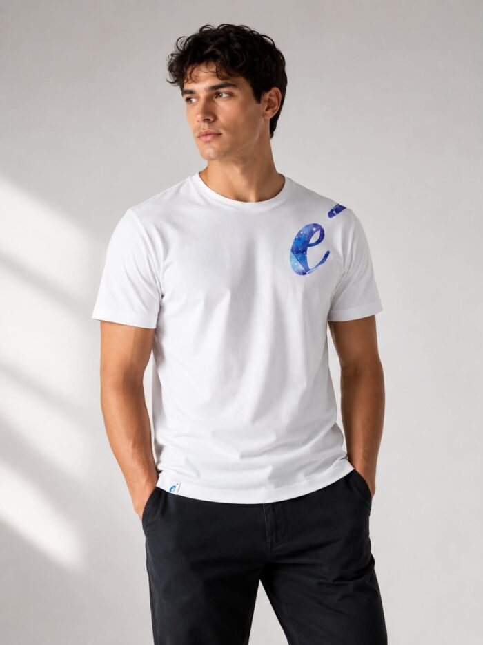 67b0cbad-13ad-4a78-b28d-2e3dcd662c99 Ανδρικό Λευκό T-Shirt με Graphic Print Blue Galaxy σε μοντέρνο casual στυλ