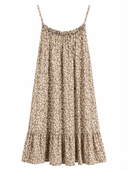 Γυναικείο Μπεζ Floral Mini Φόρεμα με Τιράντες