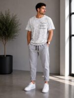 Ανδρικό Λευκό T-Shirt Washed Effect με Τύπωμα Casual Style