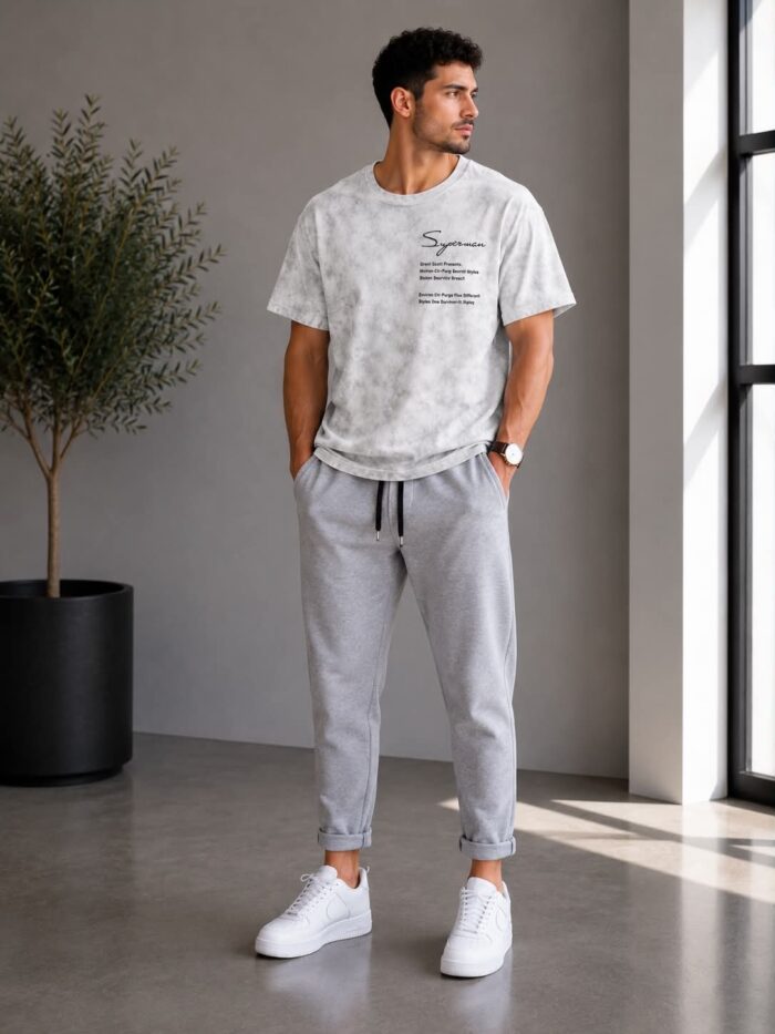 Ανδρικό Λευκό T-Shirt Washed Effect με Τύπωμα Casual Style